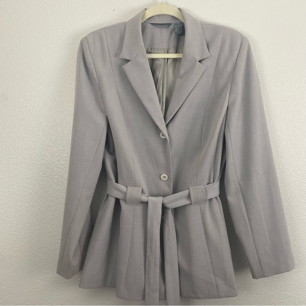 Hillard And Hanson Front Strap Grey Oversized Blazer